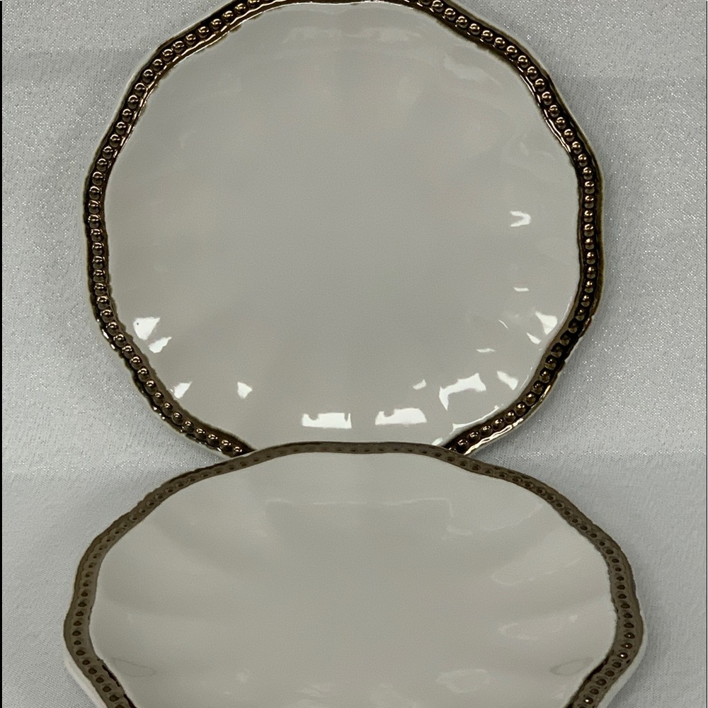 Roscher Hobnail Round Salad Plates White/Gold - Set of 2 - New